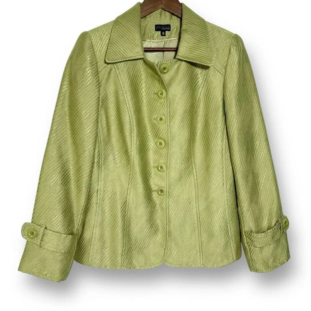 Vintage Juliana Collezione Wool‎ Jacket 6 Retro Green Velvet Iridescent Lining